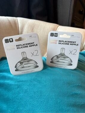 🍼 Comotomo Replacement Silicone Nipples Lot (4 pcs) Slow & Medium Flow BPA Free